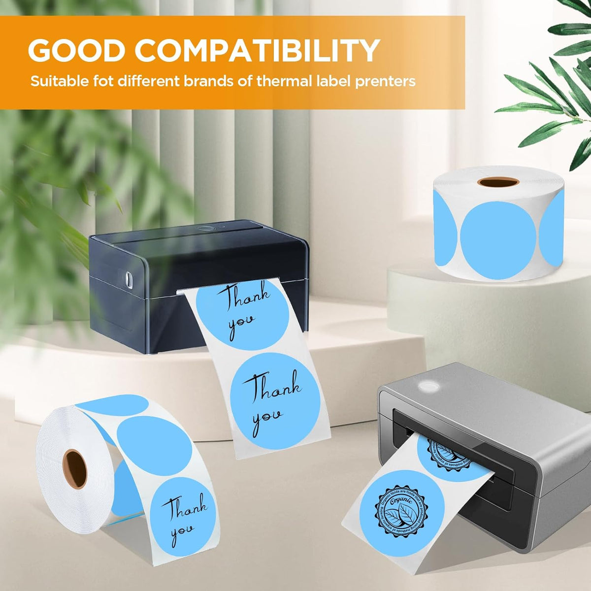 2 Inch Circle Thermal Sticker Labels, 2" Self-Adhesive Round Thermal Stickers for Business-750 Labels/1 Roll (Blue)