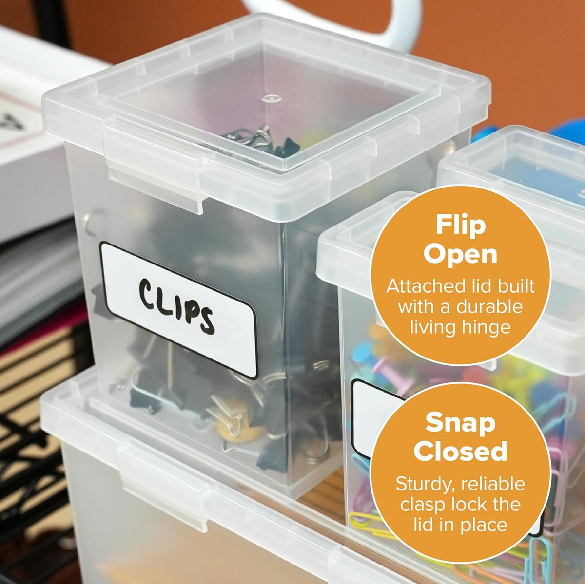Bostitch Konnect Storage Containers with Lids, Organizer, Clear Plastic Box, Stackable Nesting Bins, 3-Piece Bundle, 1 Large, 2 Medium