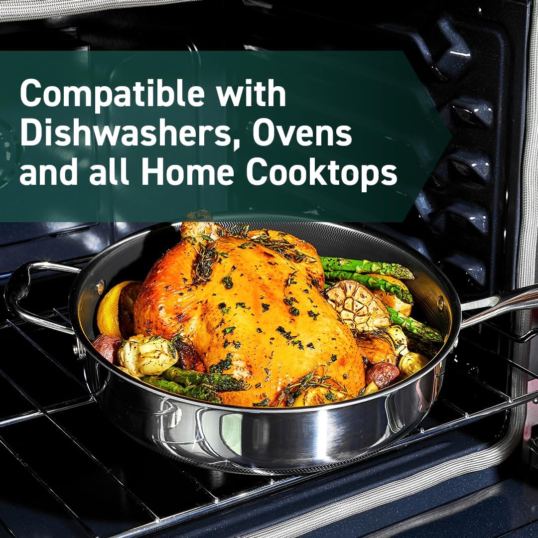 HexClad Hybrid Nonstick 3.3-Quart Deep Sauté Pan with Tempered Glass Lid, Stay-Cool Handle, Dishwasher-Friendly, Oven-Safe Up to 900°F, Induction Ready, Compatible with All Cooktops