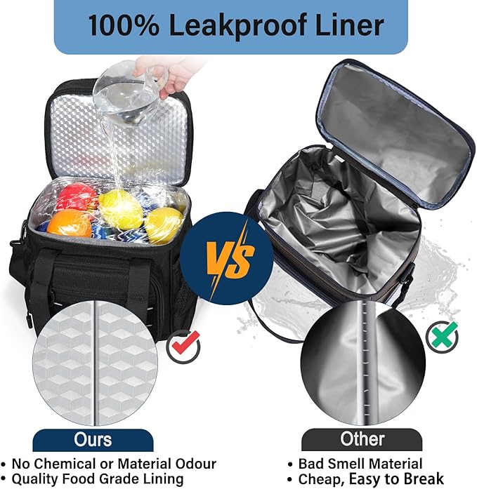 Lunch Box Cooler Bag - Insulated Tactical Lunchbox for Men - Large Lunch Pail for Adults Work Outdoor Shifts Trips Black 25L