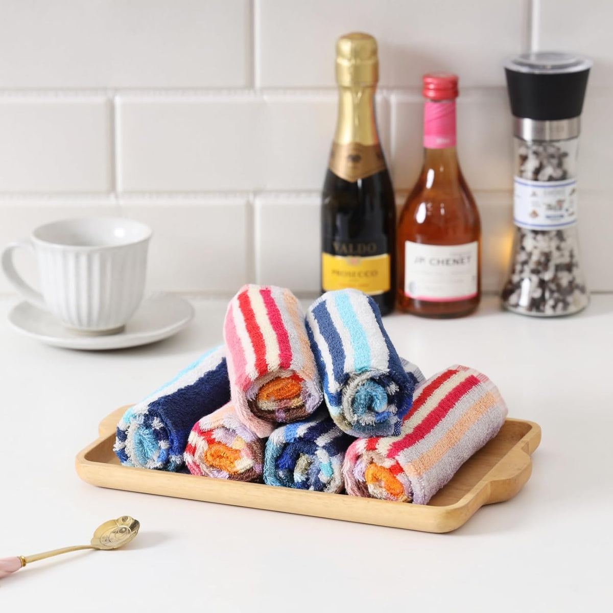 Oeleky Kitchen Dishcloths for Washing Dishes, Ultra Absorbent Dish Rags, Cotton Cleaning Cloths Pack of 8, 12x12 Inches (Wide Stirpe, 12x12 inch)