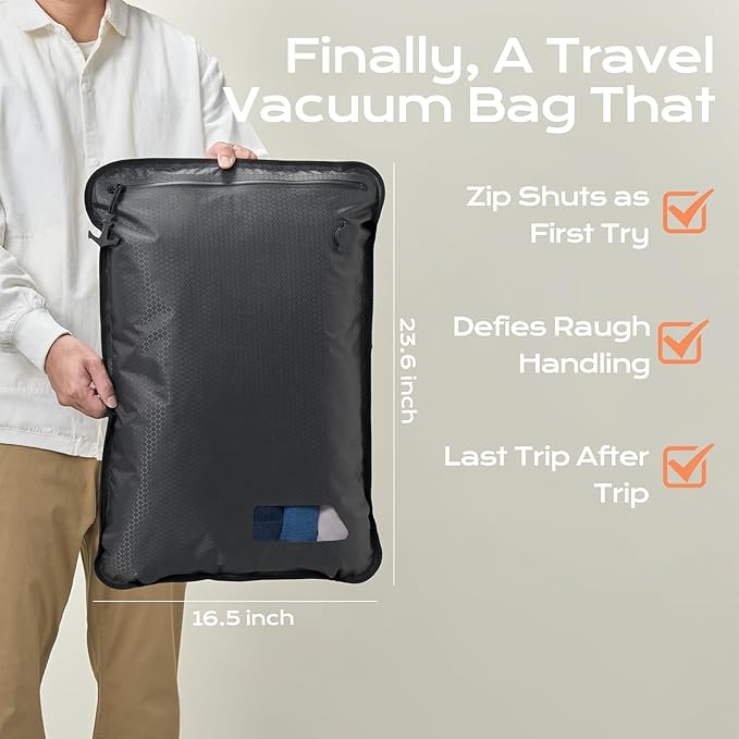 Essential Vacuum Bags for Travel Luggage, Reusable Compression Bags for Checked Suitcases, Vacuum Seal Spacesaver for Cloth Packing(2 Medium No Pump)