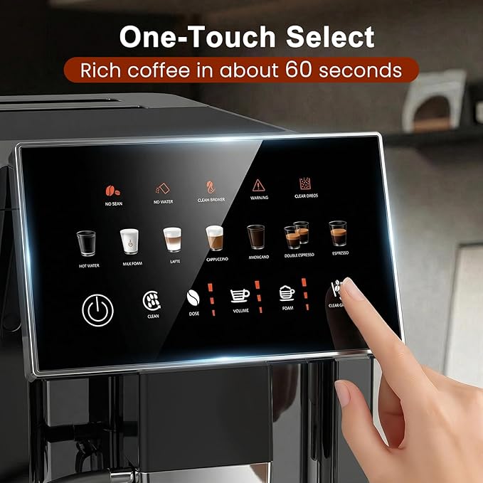 Kndko Fully Automatic Coffee Machine, 20 Bar Automatic Espresso Machine, Coffee Maker with Grinder for 15 Settings, Auto Self-Cleaning, Touch Control for Cappuccino & Latte, Removable Water Tank