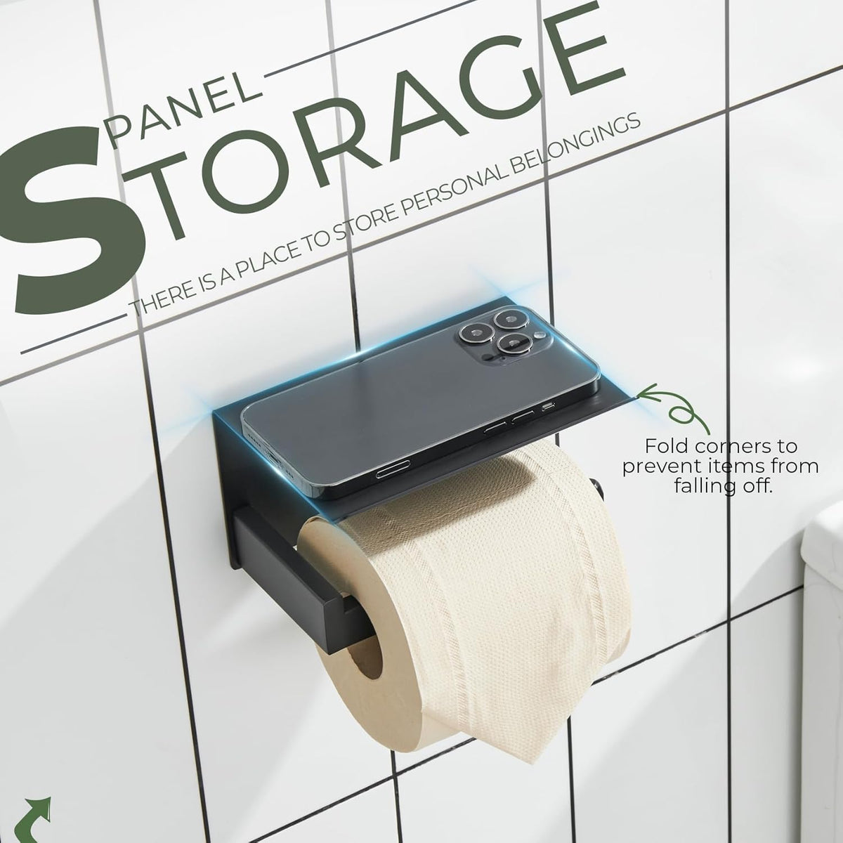 KOKOSIRI Black Toilet Paper Holders with Shelf Bathroom Toilet Paper Roll Holder SUS304 Stainless Steel Wall Mounted, Matte Black, B2010BK