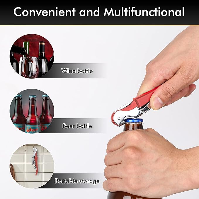 Professional Waiter Corkscrew Wine Openers Set, Heavy Duty Stainless Steel Hinges Wine Key for Restaurant Waiters, Sommelier, Bartenders