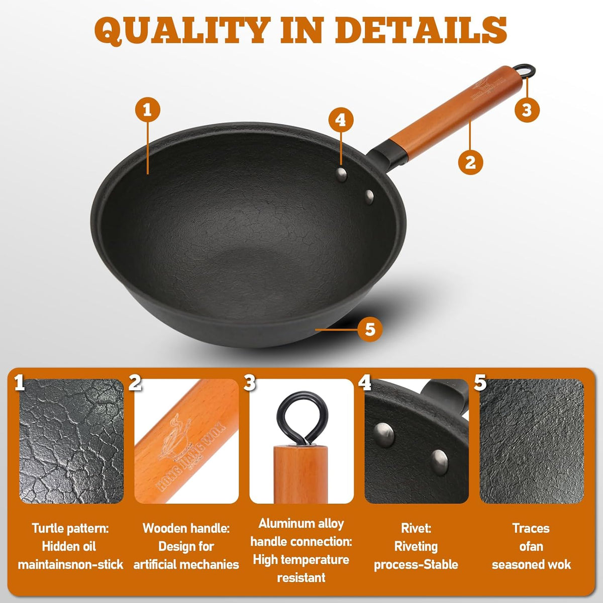 Nonstick Frying Wok Pan Hybrid, 9 Inch Preseasoned Deep Stir Fry Pan Skillet with Glass Lid, Traditional Chinese Cast Iron Wok, No Coated Saucepan for Induction, Electric, Gas, Grill Stoves