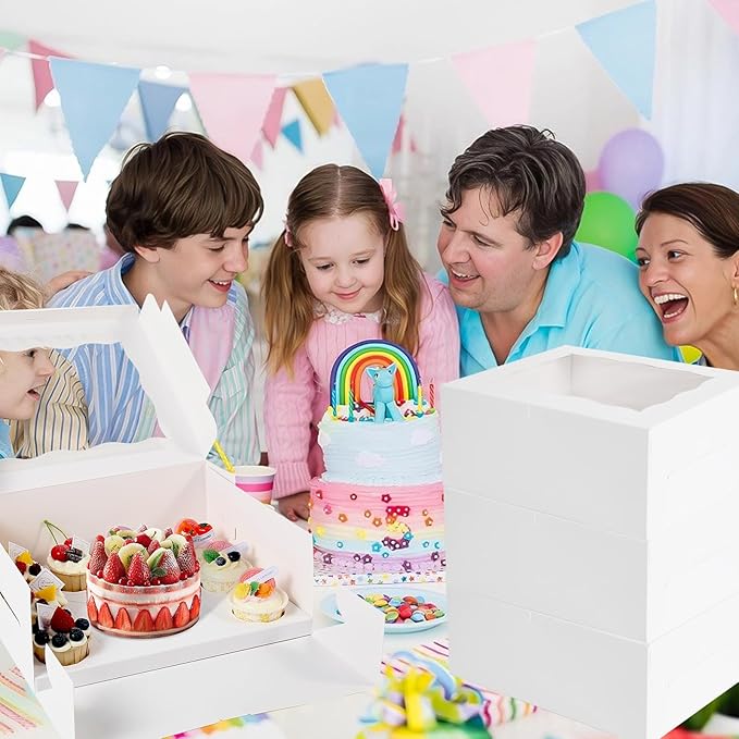 10 pack Cake and 8 Cupcakes Bento Box transparent and clear Dessert Storage Container with Lid Portable Box for Cakes Cupcakes, Great for Birthdays Parties (White, 1+8(10Pack))