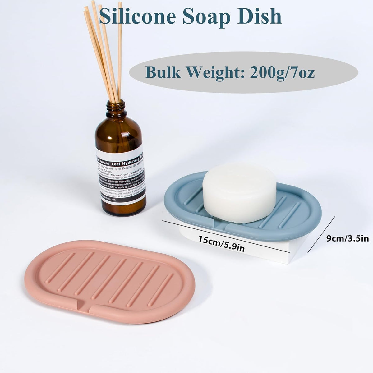 Self-Draining Oval-Shaped Silicone Soap Dish, Soap Holder/Tray/Saver for Shower, Bathroom, Kitchen, Keep Soap Dry, Easy to Clean (2, Light Color)