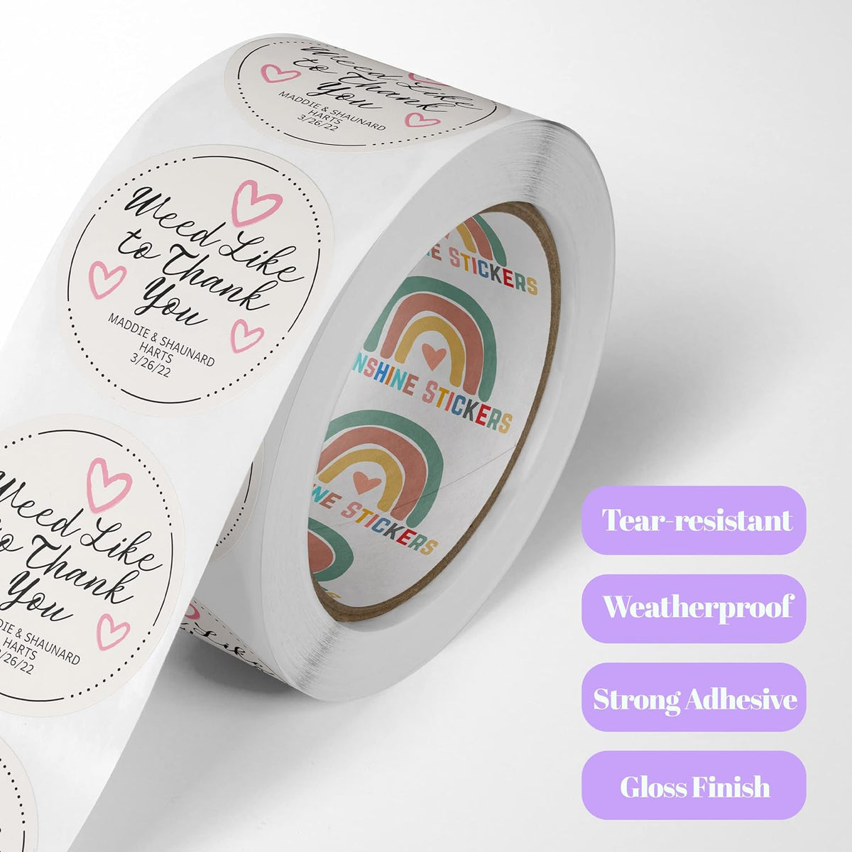 150 Custom Circle/Square BOPP Roll Labels- Personalized Stickers for Business Logo, Party, Wedding Favor, Baby Shower-Any Design Text + Image, Matte/Gloss Finish (1.5 Inch Circle)