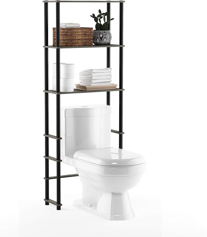 Furinno Turn-N-Tube with 3 Shelves Toilet Space Saver, French Oak Grey/Black