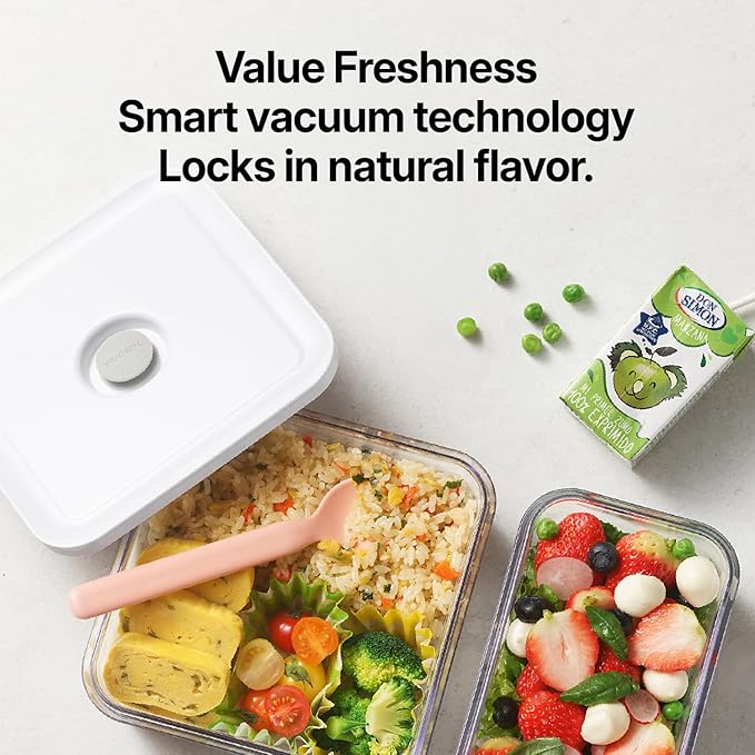 VAKUEN Premium Airtight Food Storage Container. Meal Prep 0.85qt 5pc/Set. 4pcs Container and Vacuum Sealer. Patented Double Silicone Lining, 100% Leak Proof, BPA-FREE