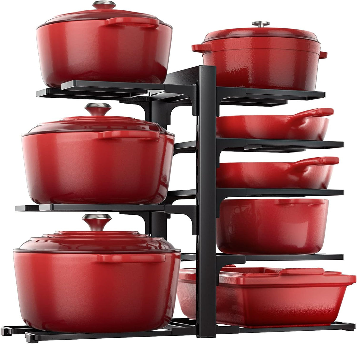 ORDORA Pots and Pans Organizer Rack for Cabinet, 15.83" Height 8-Tier Heavy Duty 120LBS Pot Pan Organizer under Cabinet Adjustable for Dutch Oven, Cast-iron Pan, Heavy Skillets Griddles, Shallow Pot