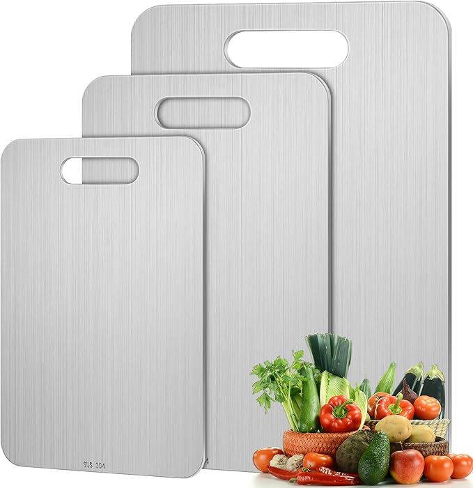 3 Pcs Stainless Steel Cutting Board for Kitchen 304 Steel Chopping Dishwasher Safe Metal Cutting Board Set for Kitchen Meat Fruit Vegetable (13.4"x9",11.8"x7.9",9.5"x6")