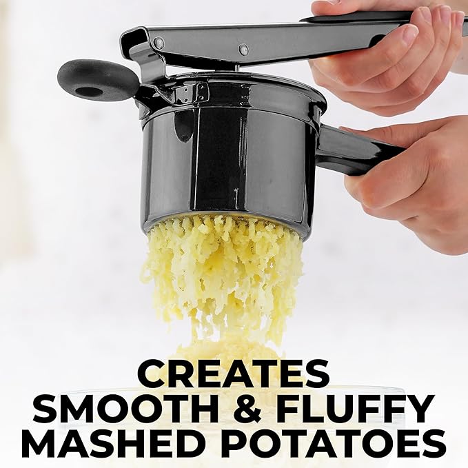 Zulay Kitchen Premium Large 15oz Potato Ricer, Heavy Duty Professional Stainless Steel Potato Masher and Ricer Kitchen Tool, Press and Mash Kitchen Gadget - Metallic Black