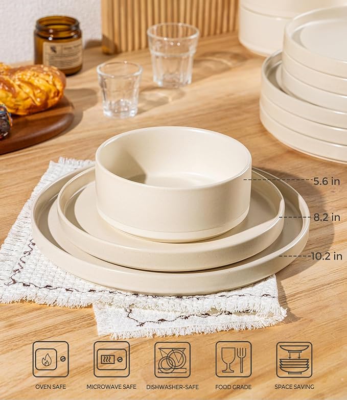 TheTerra Ceramic Dinnerware Sets for 4, 12 Pieces Handmade Reactive Glaze Plates and Bowls Set, Scratch Resistant Dish Set, Oven & Microwave & Dishwasher Safe, Matte White