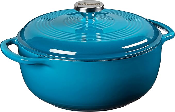 Lodge 4.5 Quart Enameled Cast Iron Dutch Oven with Lid – Dual Handles – Oven Safe up to 500° F or on Stovetop - Use to Marinate, Cook, Bake, Refrigerate and Serve – Cornflower Blue