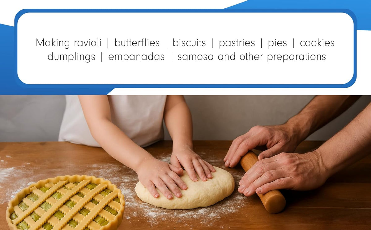 1.6" Pastry Wheel - Dough Stamp Cutter/Crimper, Pasta/Ravioli/Pie Maker, 4cm Stainless Steel Wheel Wooden Handle