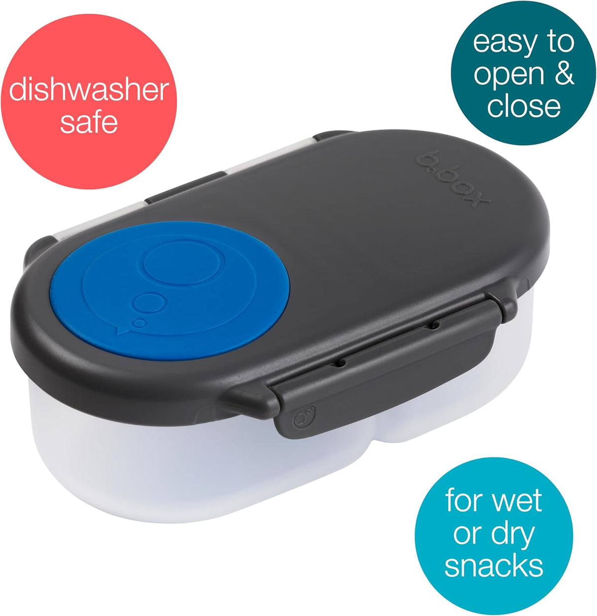 b.box Snack Box Reusable Snack Containers with Lids 2 compartments, Bento Box for kids and toddlers, Leakproof Lunch Box, BPA free and Dishwasher Safe Snack Container (Blue Slate, 1 3/4 Cup)