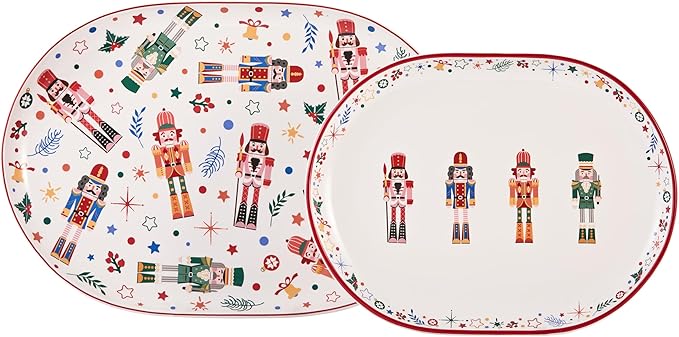 Bico Christmas Soldier 16 plus 12 inch Oval Platters Set, Set of 2, Microwave and Dishwasher Safe, for Serving Fish, Chicken, Turkey