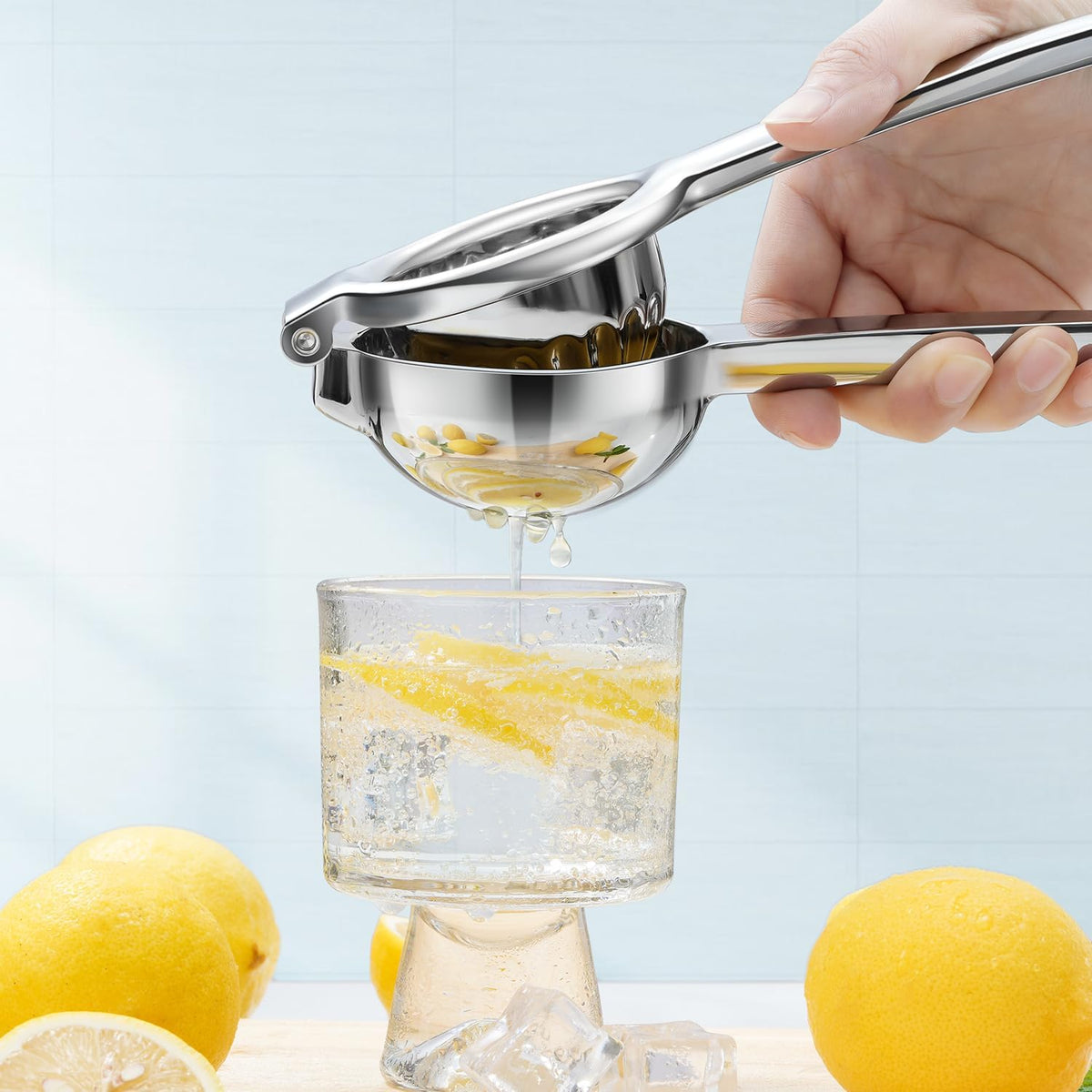 Lemon Squeezer, Sopito Lemon Juicer Stainless Steel Lime Squeezer Heavy Duty with Large Metal Lemon Juicer Squeezer Bowl for Seedless Juicing, Non-Slip Grip Design Lemon Squeezer Manual