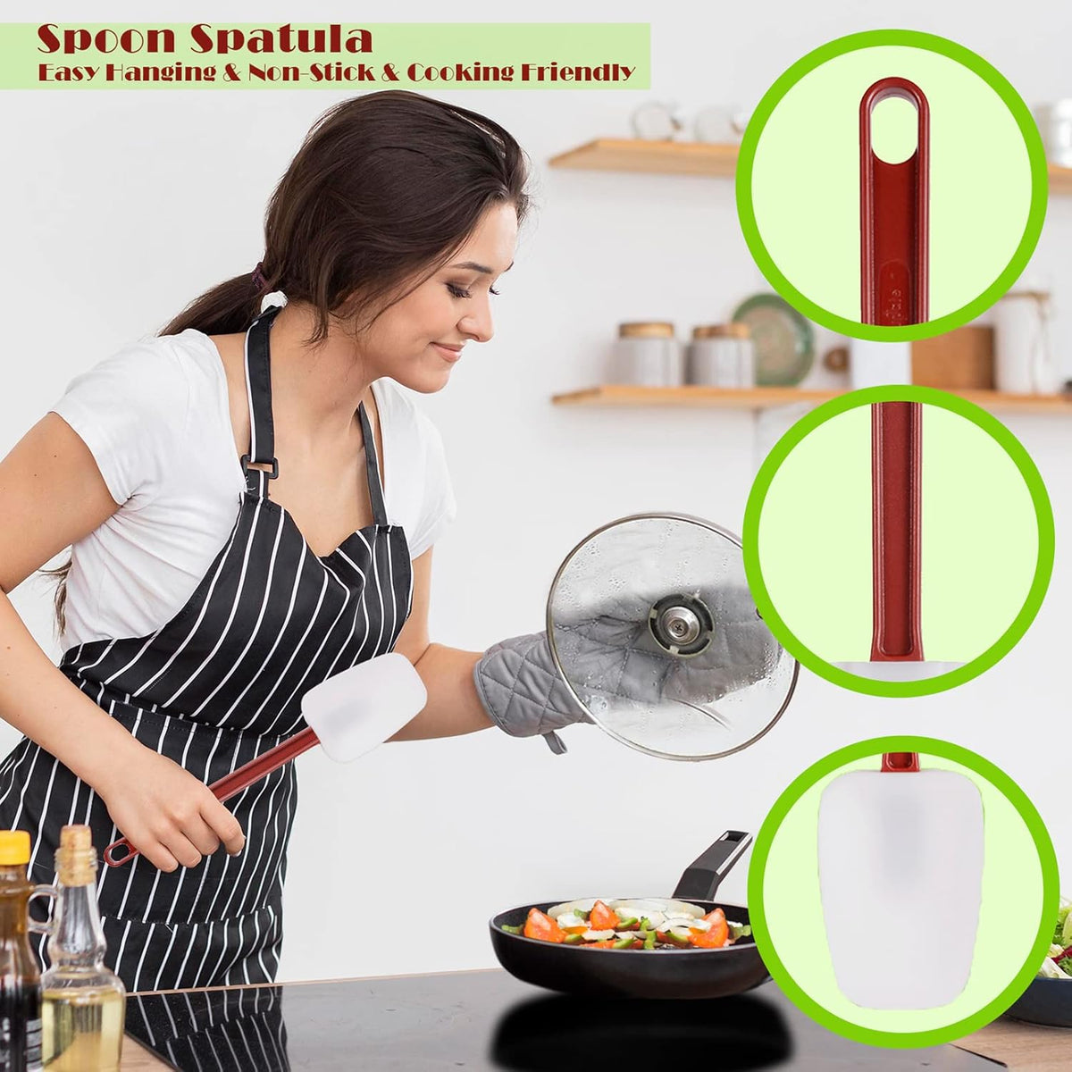 Silicone Rubber Spoonulas Pack of 3 (9.5/14/16-Inch), Commercial Silicone Spoonulas, Commercial Rubber Spatulas, Commerical Spatulas for Baking, Resistant to 500℉, Dishwasher Safe & BPA-Free