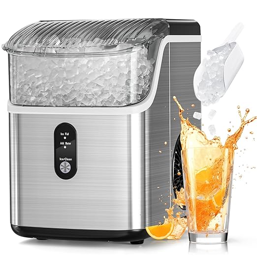 Antarctic Star Nugget Ice Makers Countertop, Pebble Ice Machine with Chewable Pellet Ice, 34Lbs/24H, Self-Cleaning, Sonic Ice, One-Click Operation, for Kitchen,Office Stainless Steel Silver