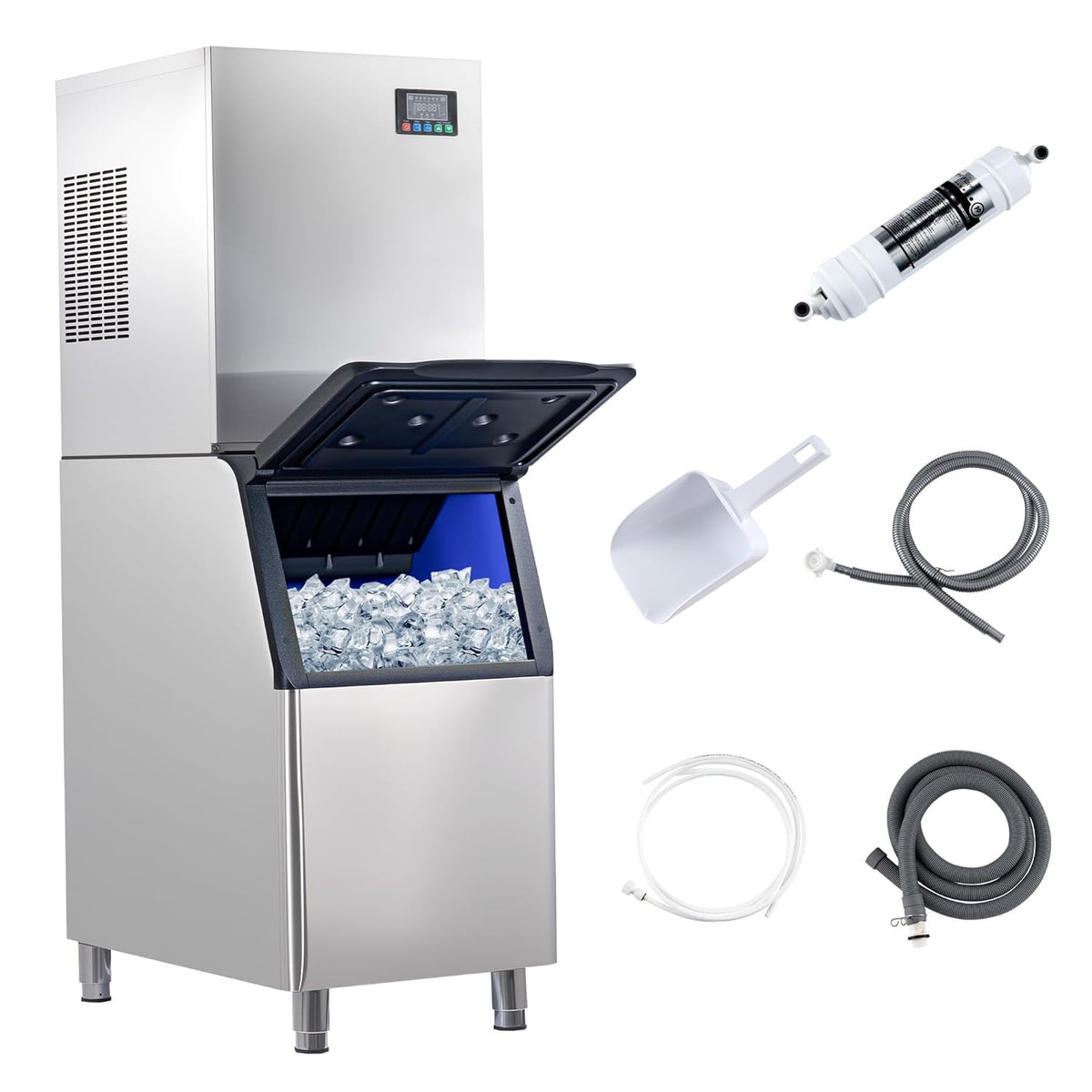 Albott Commercial Ice Maker, 400lbs/24H Stainless Steel ice Machine Countertop with 243lbs Storage Capacity, Self Cleaning for Home/Bar/Restaurant