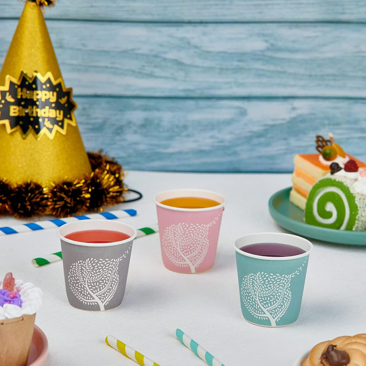 LITOPAK 300 Pack 3 oz Disposable Bathroom Cups, Colorful Disposable Mouthwash Cups, Small Disposable Cups, Mini Paper Cups for Parties, Picnics, Barbecues, Travel and Events