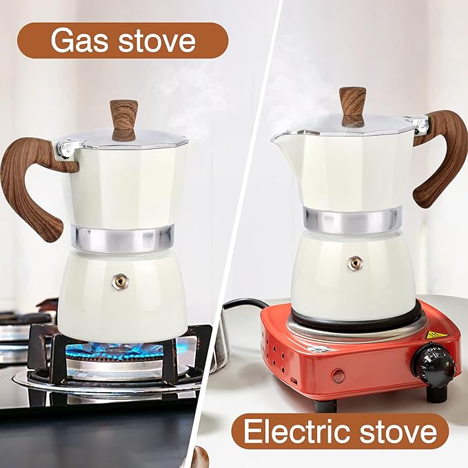 MORDEN MS Moka Pot - Stovetop Espresso Maker 3 Cup/5 OZ Italian Coffee Maker Camping Coffee Pot Manual Cuban Coffee Percolator for Cappuccino or Latte - White