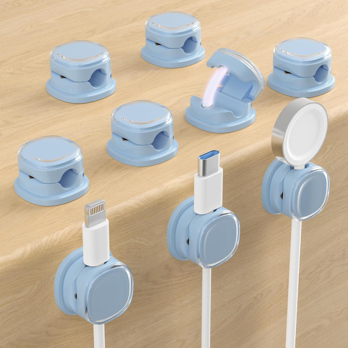 Magnetic Cable Clips, Adjustable Cord Holder Management, Adhesive Wire Keeper Organizer for Home Office Desk Phone PC Car Wall Desktop Nightstand Appliance (9-PCS Blue)
