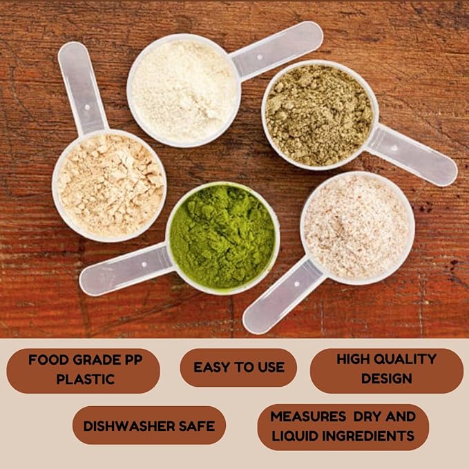 Plastic Measuring Scoop, (25 cc | 5 tsp | 1.67 Tablespoon | 25 mL) Long Handle Spoons for Powders, Granules, Coffee, Pet Food, Baking Supplies, Protein and Other Dry Goods, BPA Free (Set of 10)