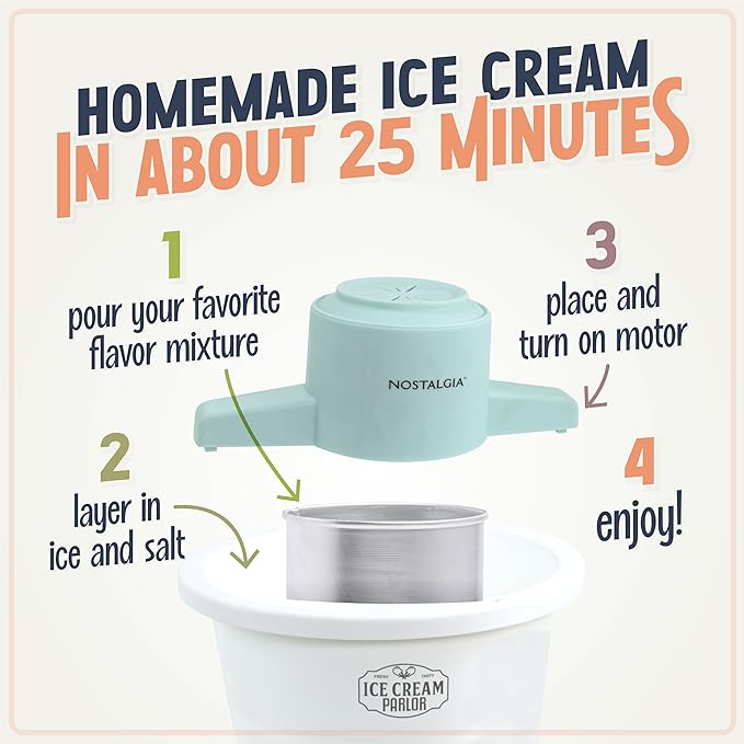 Nostalgia Electric Ice Cream Maker – Parlor Style, Old Fashioned Soft Serve Ice Cream Machine Makes Frozen Yogurt or Gelato in Minutes - Fun Kitchen Appliance – White - 4 Quart