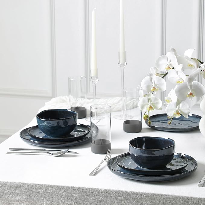 Stone Lain Mirella 16-Piece Dinnerware Set Stoneware, Borosilicate Glass, Blue