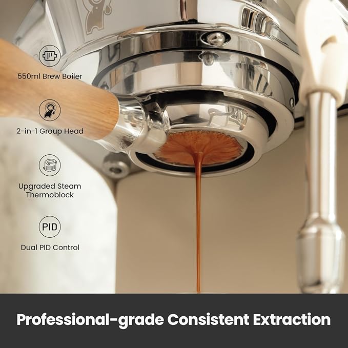 Gemilai G3028A Espresso Machine, 15 Bar Professional Coffee Maker with Adjustable Pressure & Automatic Milk Frother, Dual PID & 550ml Boiler, 57oz Tank, Stainless Steel for Cappuccino, Latte White