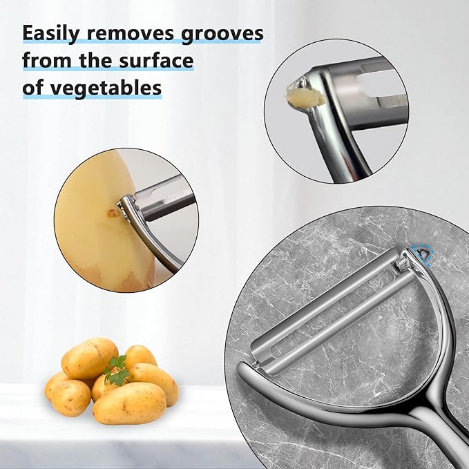 LIIGEMI Effortless Y Peeler with Sharp Stainless Steel Blades for Apples, Cucumbers - Ergonomic Handle for Easy Potato Eye removal, Perfect for Cooking Enthusiasts and Kitchen Novices（silvery）