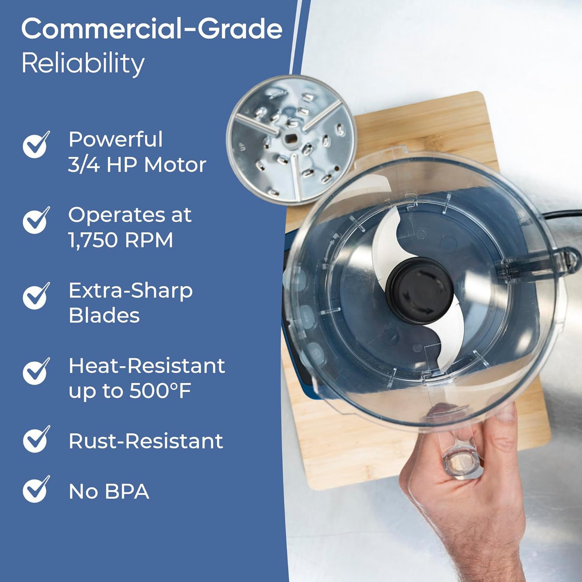 TK Tartle Commercial Food Processor - Heavy-Duty 600W Chopper, Slicer, Shredder & Blender w/Vegetable Prep Lid, Continuous Feed, 3L Mixer Bowl & Stainless Steel Blades