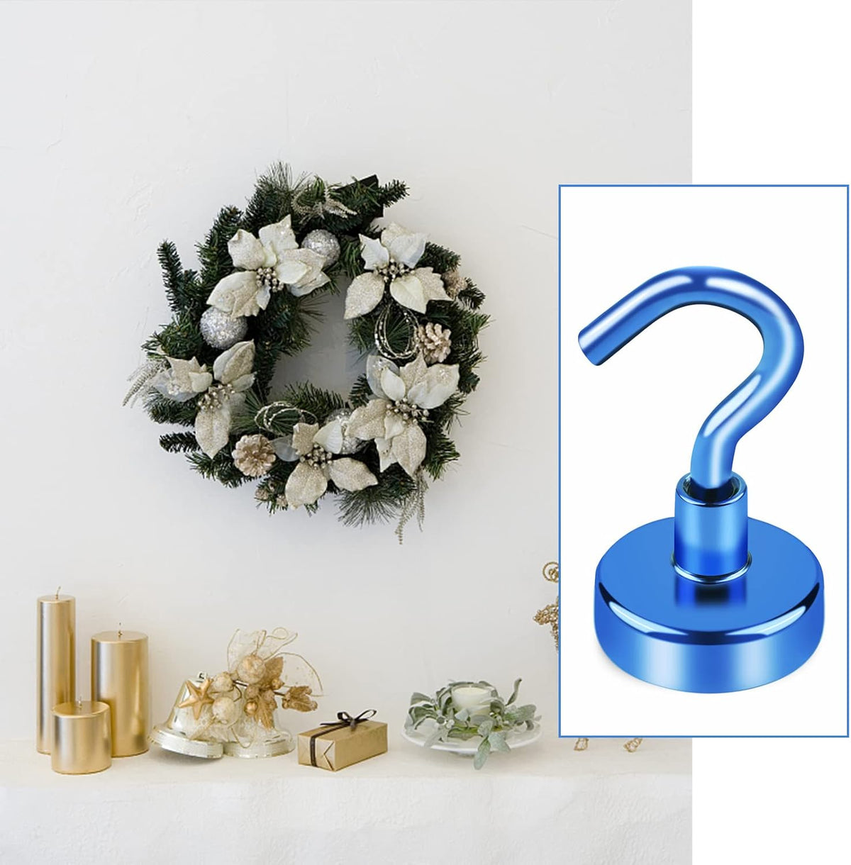 LOVIMAG Magnetic Hooks，25Lbs Magnet Hooks for Cruise Cabin, Magnetic Hooks for Hanging, Fridge, Classroom, Refrigerator, Ceiling, Office, Kitchen. Grill, Garage-6 Pack of Blue