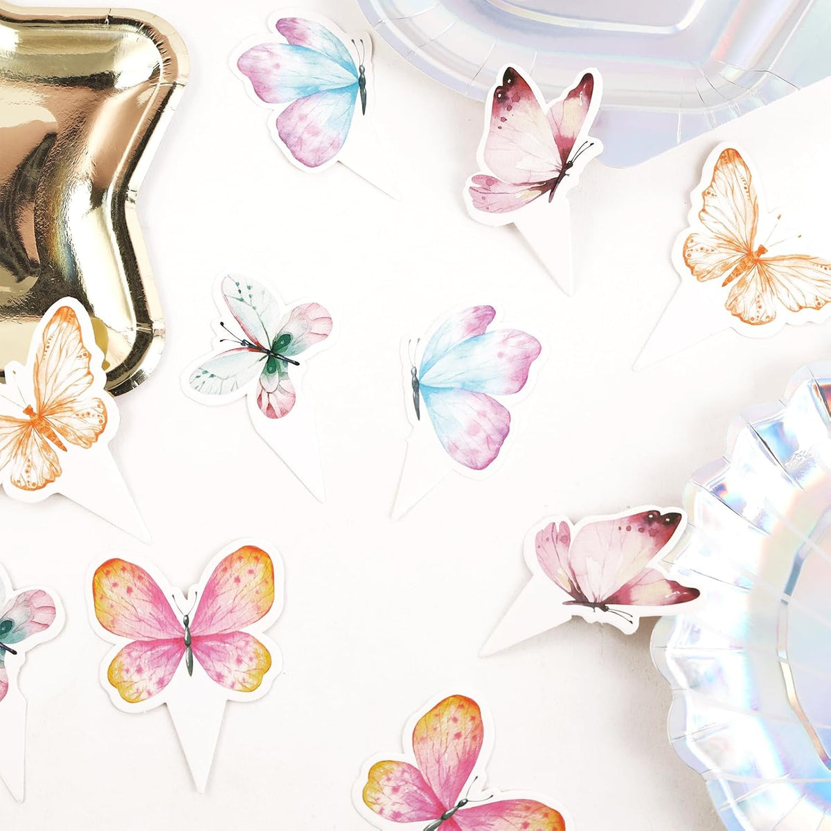 12PCS Butterfly Cupcake Toppers Birthday Decorations Premium Colorful Cake Decoration for Girls Birthday Party Theme Baby Shower Supplies