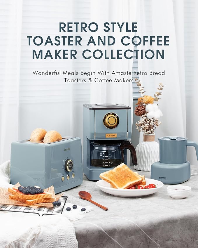 2 Slice Toaster, Retro Bread Toaster with LED Digital Countdown Timer, Extra Wide Slots Toasters with 6 Bread Shade Settings, Bagel, Defrost Function, High Lift Lever, Removal Crumb Tray, Ash Blue