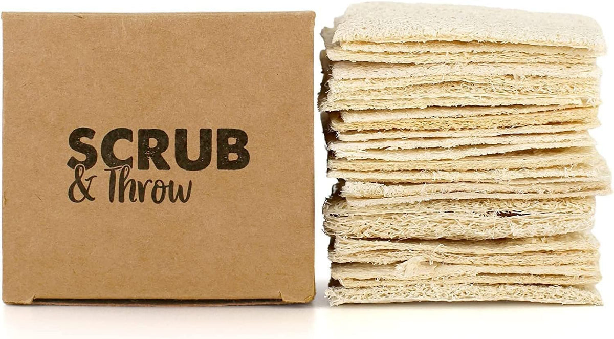 Scrub & Throw Scrub Sponges (30-Pack), Eco-Friendly, All-Purpose Household Natural Loofah Sponges, for Dishes, Cleaning, Biodegradable, Non-Scratch