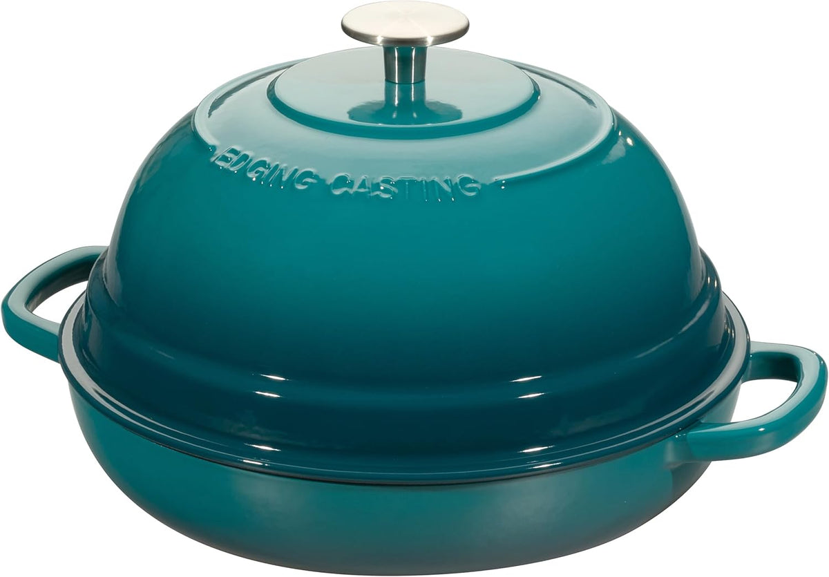 Enameled Cast Iron Dutch Oven Pot with Lid, Round Bread Oven for Homemade Sourdough Bread Baking, 6 Quart, Darkcyan