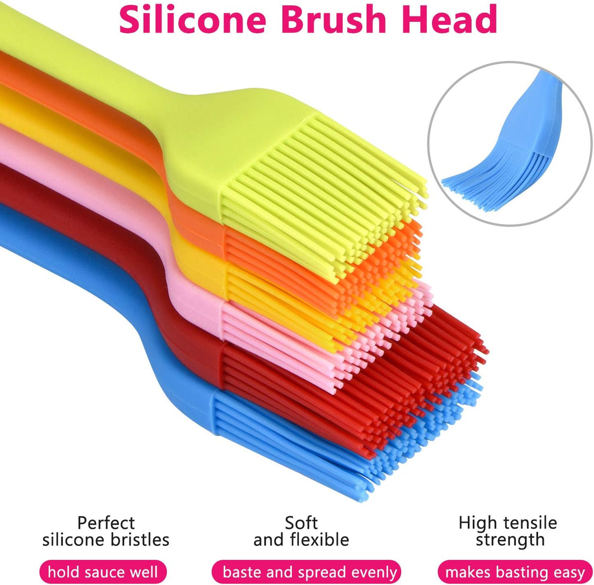 Silicone Basting Brush Set 6 Pack Heat Resistant Pastry Brushes Spread Oil Butter Sauce for BBQ Grill Barbeque Kitchen Baking Cooking Pastries, 2 Large & 4 Small