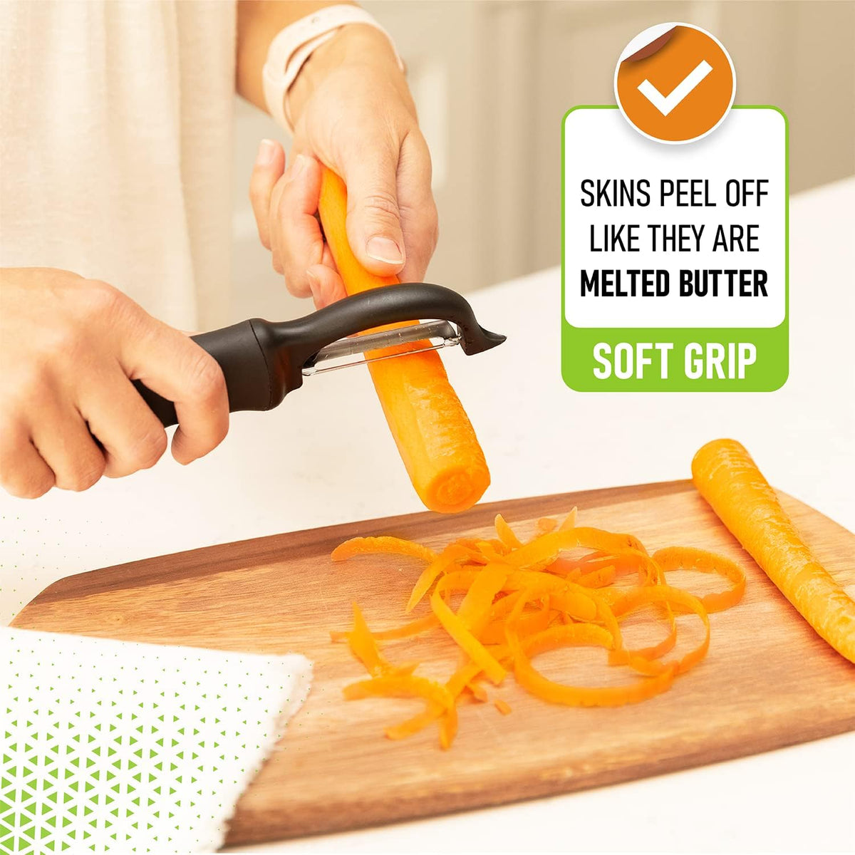Spring Chef Premium Swivel Vegetable Peeler, Soft Grip Handle and Ultra Sharp Stainless Steel Blades - Perfect Kitchen Peeler For Veggie, Fruit, Potato, Carrot, Apple - Black - Set of 2