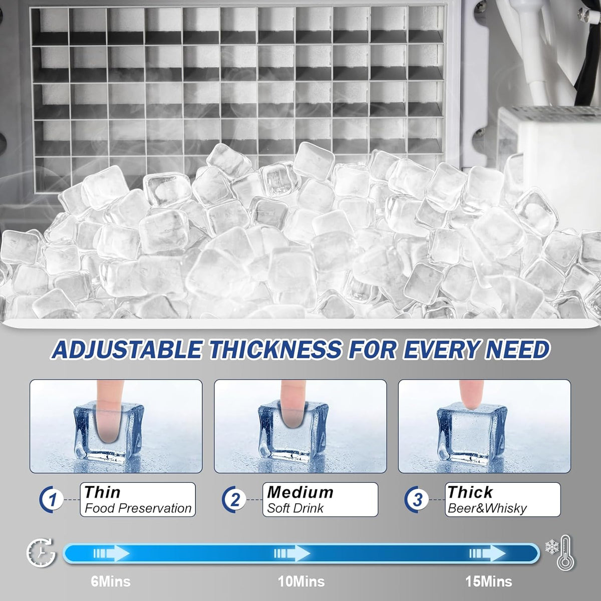 160LBS/24H High Output - Commercial Ice Maker Machine - 55 Clear Ice Cubes/Round (11-20 Mins), 35LBS Storage, Stainless Steel Undercounter/Freestanding for Home/Bar/Outdoor