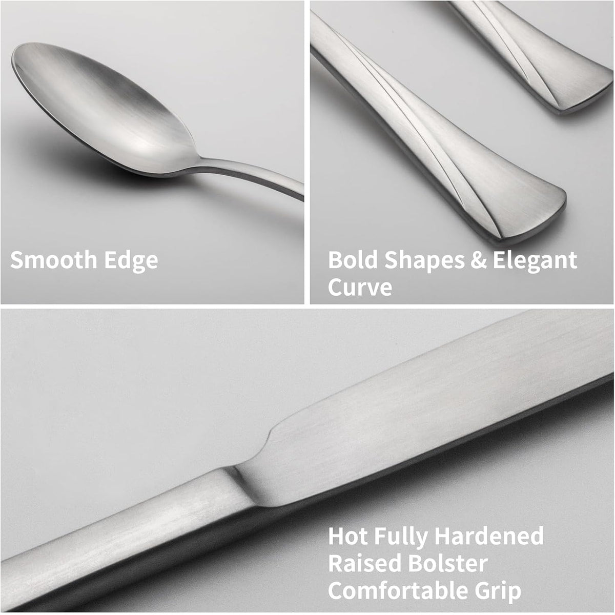 Alata Alice 40-Piece Silverware Set Stainless Steel Flatware Set,Service for 8,Matte Satin Polished Cutlery Set,Dishwasher Safe