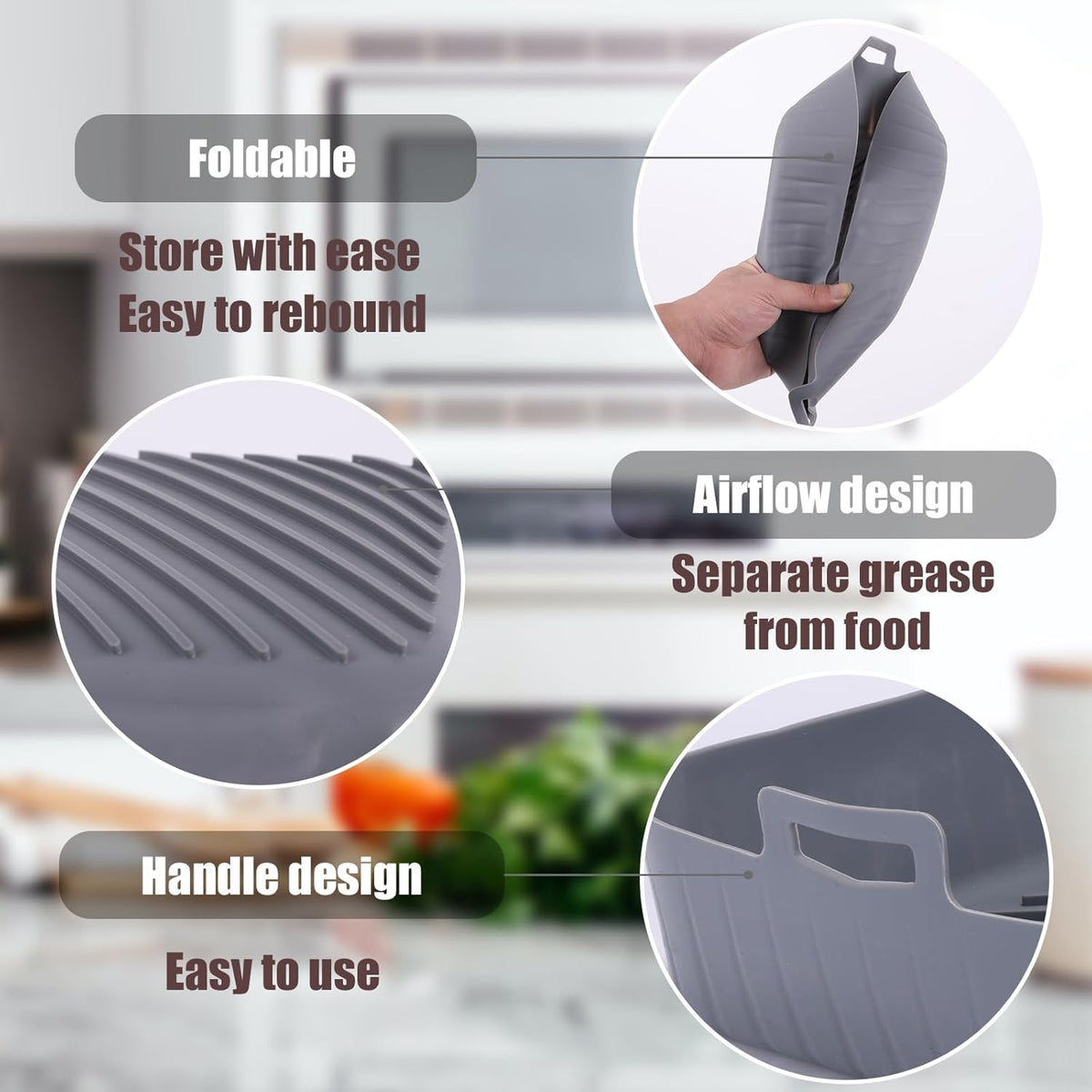 Silicone Liners Square for Air Fryer, 4 Pcs Non-stick Food-grade Reusable Basket Silicone Pot Baking Tray Airfryer Accessories, Top Size 9 inches, Bottom Size 8 inches