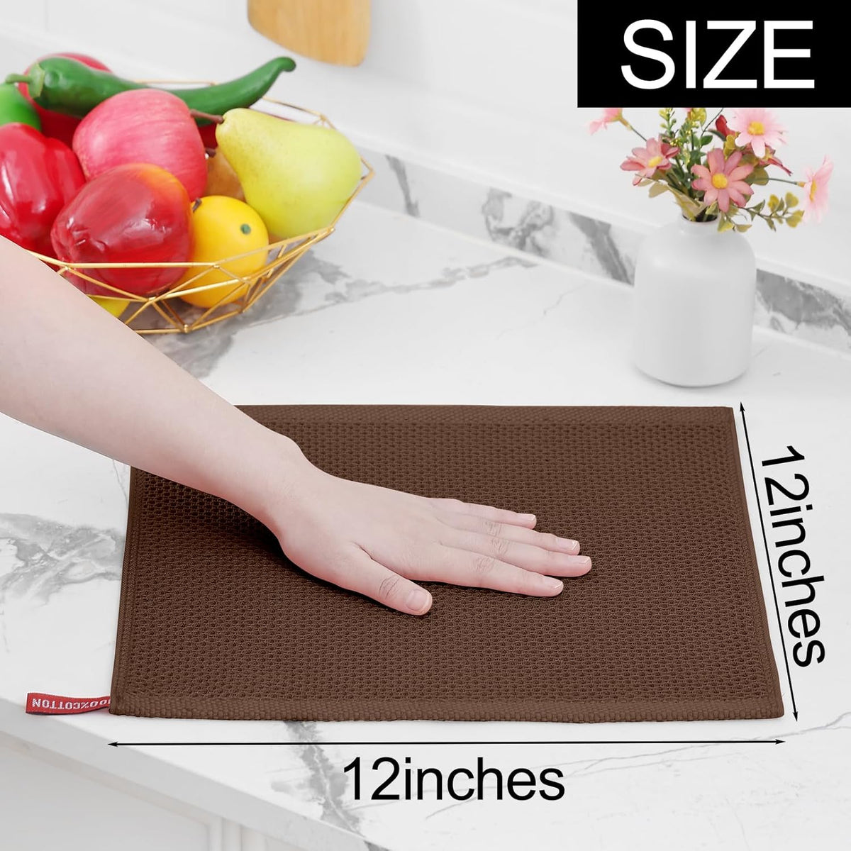 Homaxy 100% Cotton Waffle Weave Kitchen Dish Cloths, Ultra Soft Absorbent Quick Drying Dish Towels, 12 x 12 Inches, 8-Pack, Coffee
