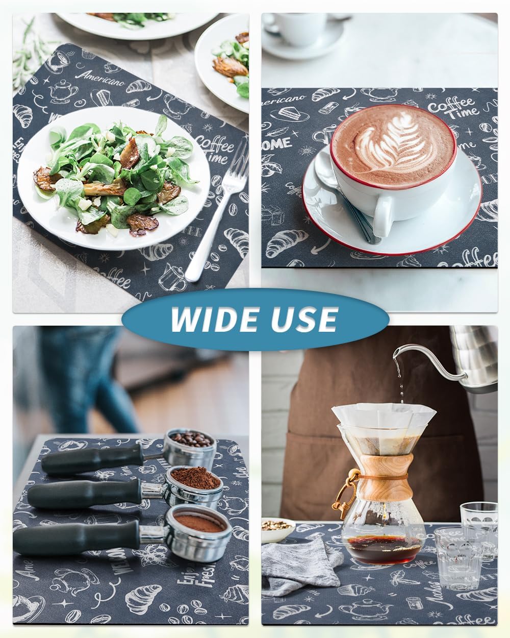 AMOAMI Coffee Mat - Hide Stain, Rubber Backed, Absorbent Dish Drying Mat for Kitchen Counter - Fits Under Coffee Maker & Machine - 16X24, Dust Blue