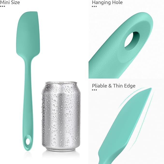 U-Taste Small Mini Silicone Spatula: 9×2inch 600ºF Heat-Resistant Food-Grade Jar Scraper for Kitchen Use, Non-Stick Seamless Flexible Baking Utensil for Mixing, Scraping Jam in Bowl or Cup (Aqua Sky)
