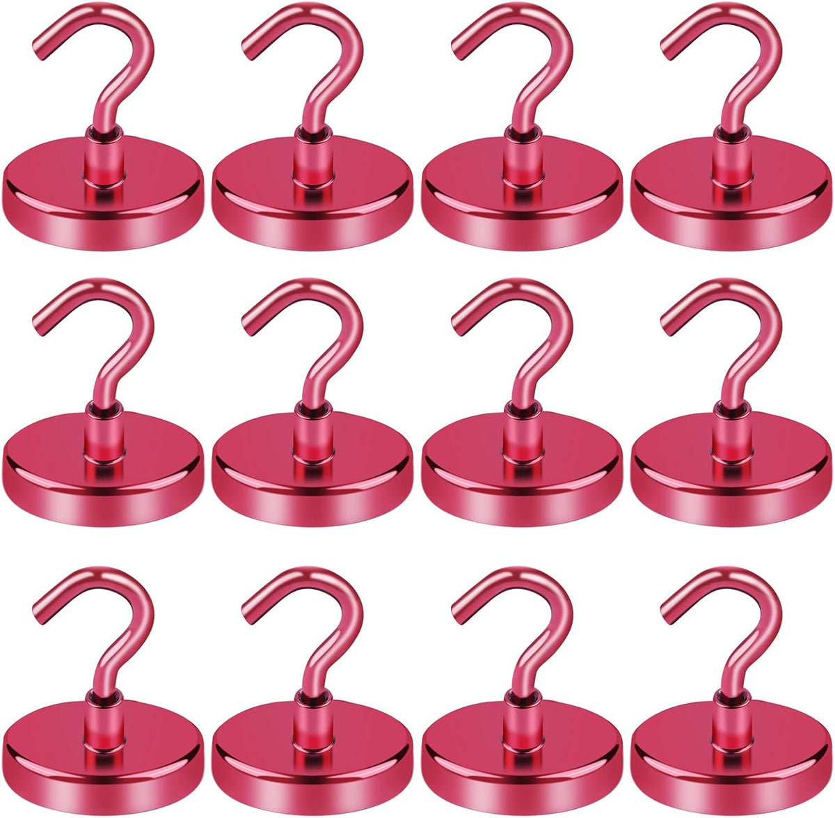 LOVIMAG Red Magnetic Hooks for Cruise Cabins, Cruise Essentials Must Haves, Cruise Magnets, Magnetic Key Holder, Strong Magnetic Hooks for Hanging, Fridge, Grill -12 Pack